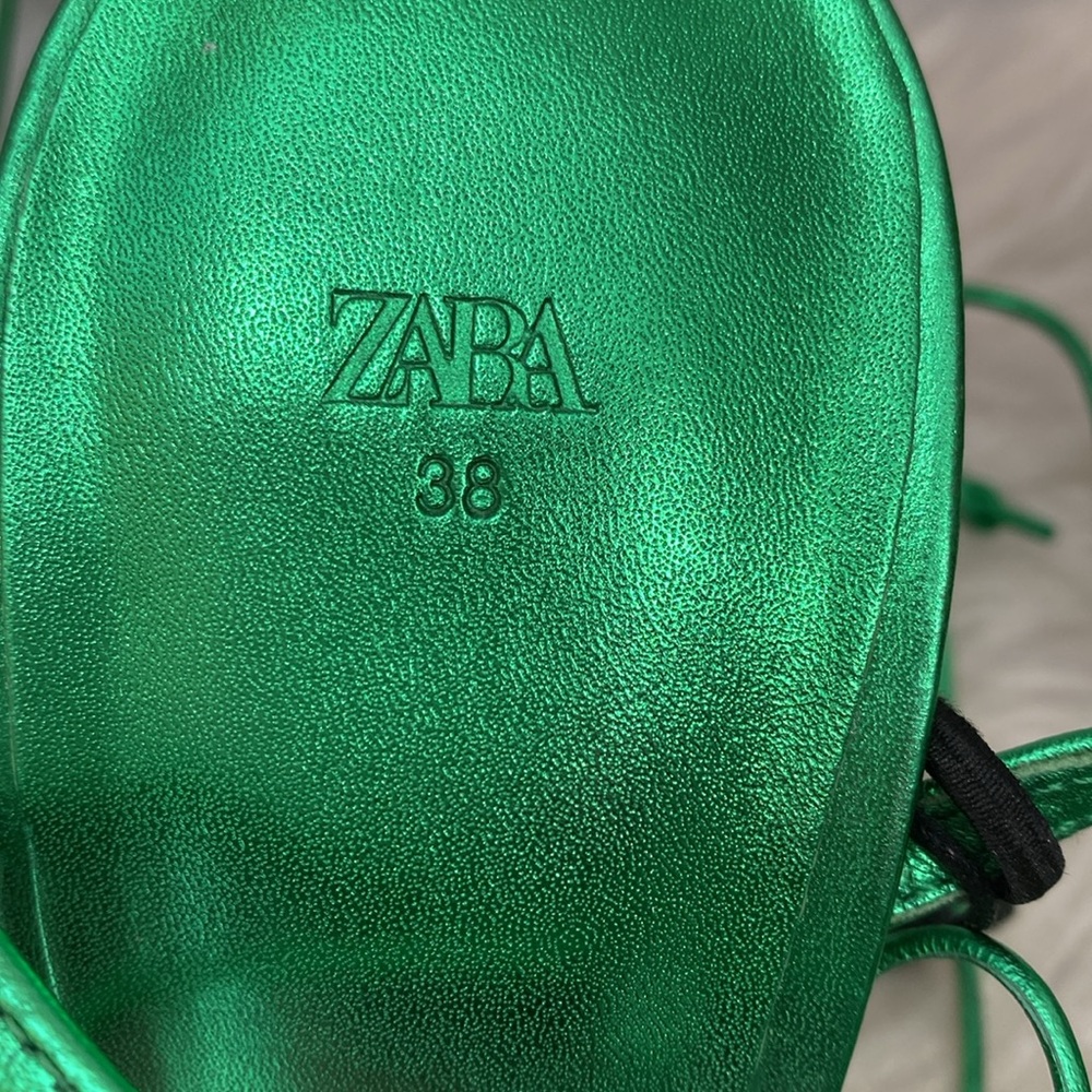 NWOT Zara Metallic Green Lace-up Leather Sandals, Size 7.5 - Picture 12 of 17